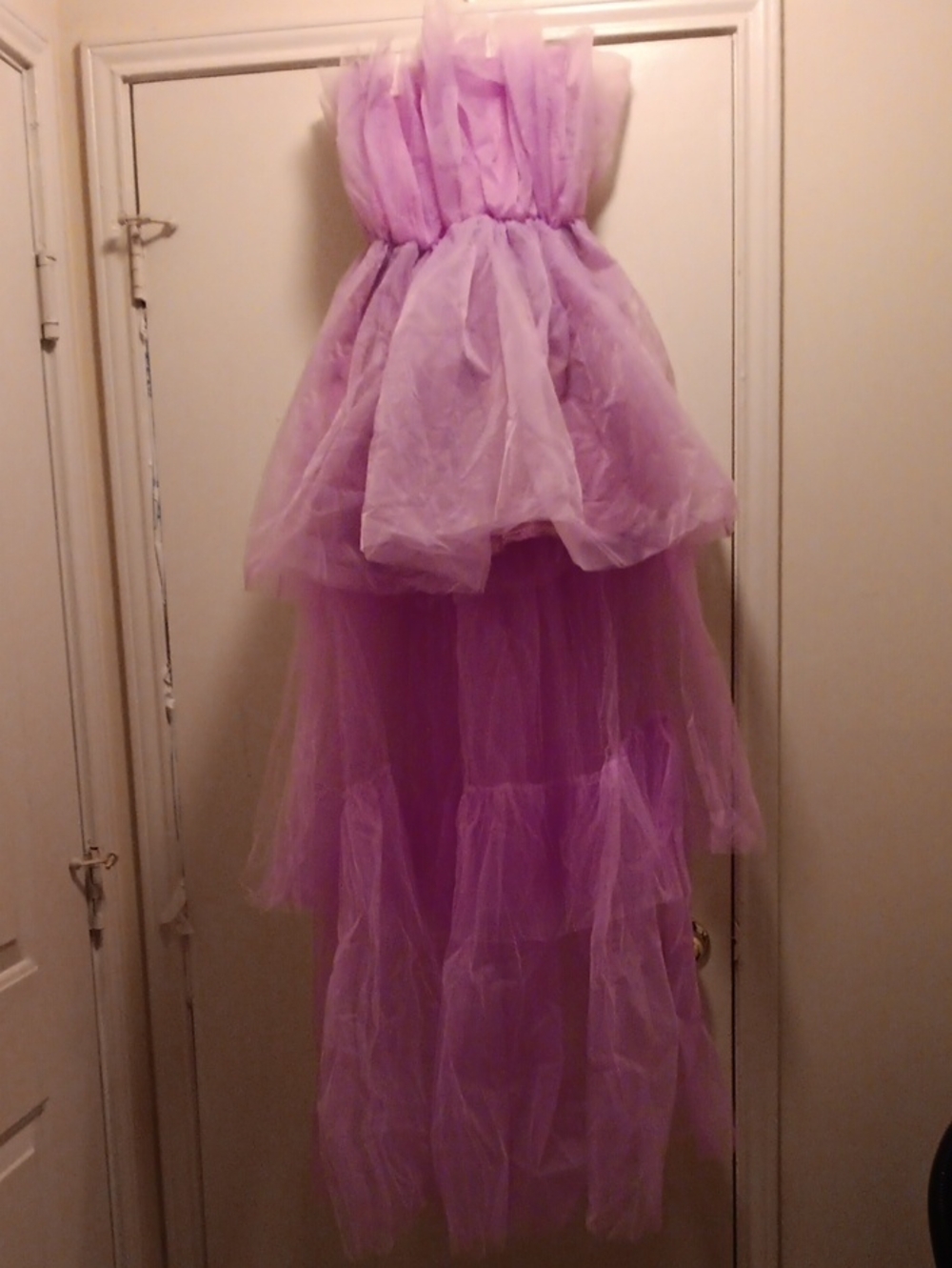 Lavender Tulle Strapless High-Low Gown